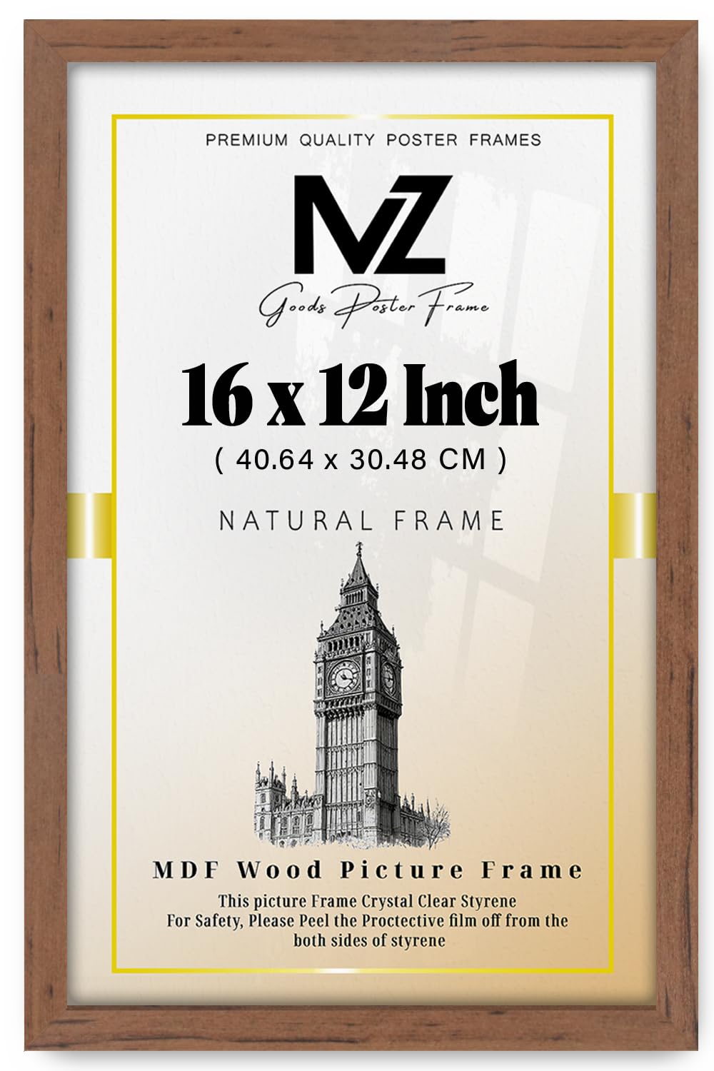 Mz Goods Walnut | Mdf Picture Frame (40.64 X 30.48 Cm) 16X12 Inch For Posters, Certificates & Room Design, Portrait & Landscape Hanging Hooks [ ]
