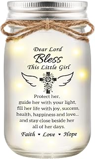 Baptism Gifts for Girl, First Communion Gifts for Girls, Mason Jar Decor Light Confirmation Christening Baby Shower Catholic Baby Girl Baptism Gifts