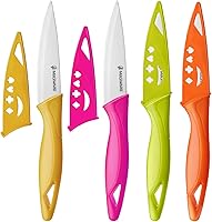 Magiware Rainbow 4-Piece Paring Knife Set with Sheaths - 3.5 Inch Ultra-Sharp Stainless Steel for Fruits Veggies