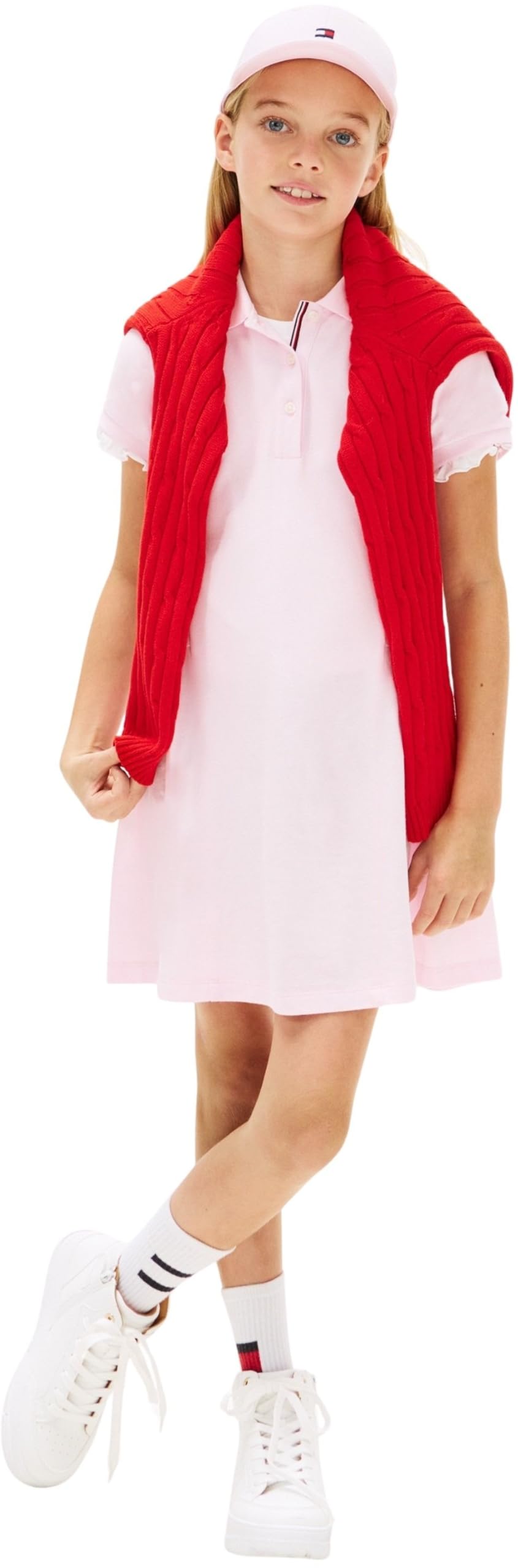 Tommy Hilfiger Vestido Tipo Polo Chicas Pleated con Falda Plisada, Rosa (Pearly Pink), 12 Años