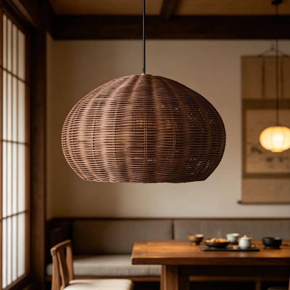 XQIDIANAA Rattan Pendant Light for Dining Room,Brown Rattan Chandelier Woven Boho Pendant Light Fixtures Wicker Chandelier for Living Room Hallway Foyer Cafe