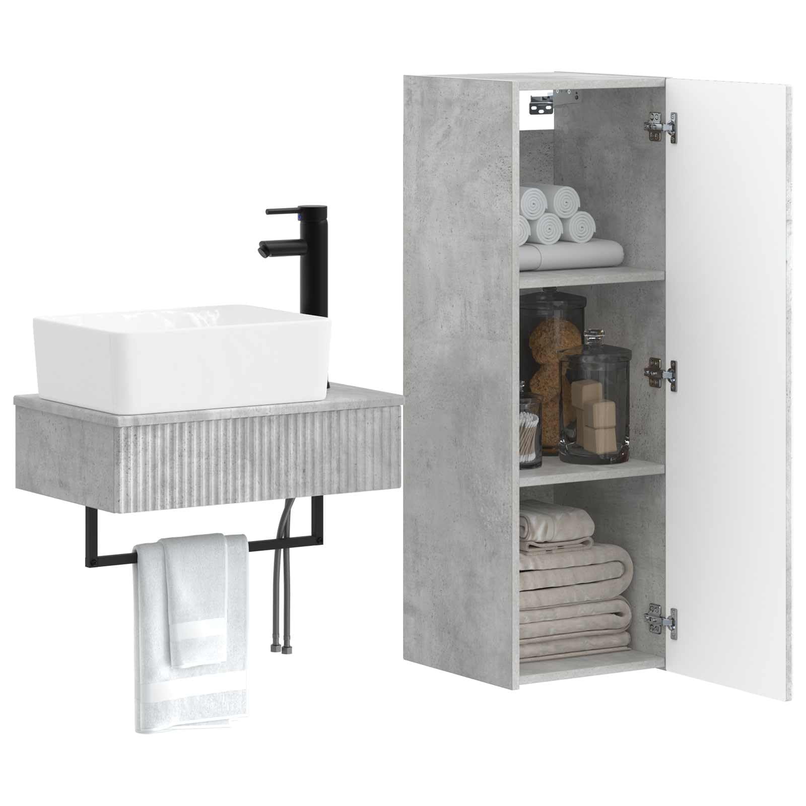 Juego de muebles de baño, 2 unidades, color gris hormigón
