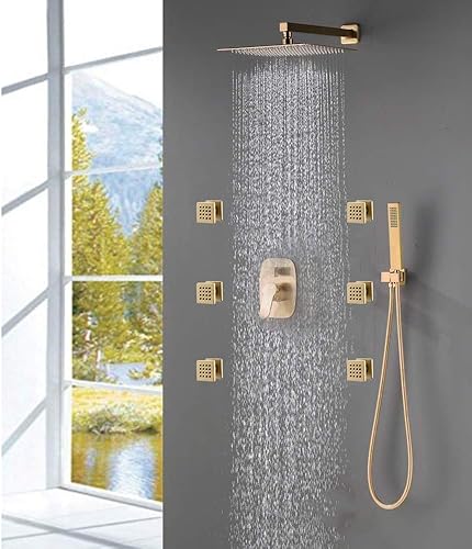 Miniatura 7 de AYIVG Baño Negro Sistema de ducha de lluvia de techo de 12 pulgadas con 6 unids Cuerpo Spray Jet Mixer Set Cuerpo Jet Shower System