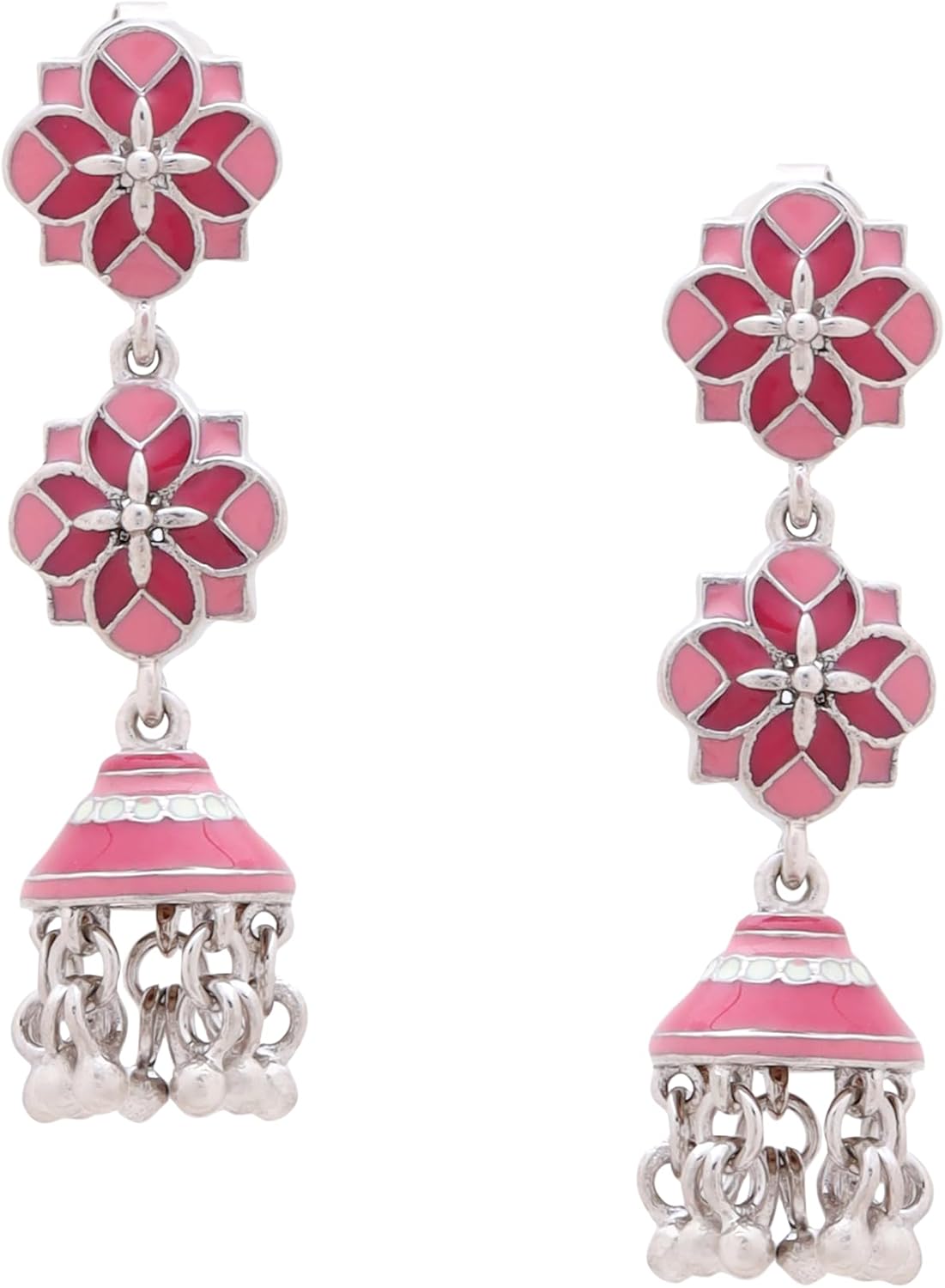 Pink Hand-Enameled Jhumka Earrings for Women | Navicia Rosa Collection | Traditional Indian Ethnic Statement Dangle Earrings for Bridal & Festive Wear - Image 7