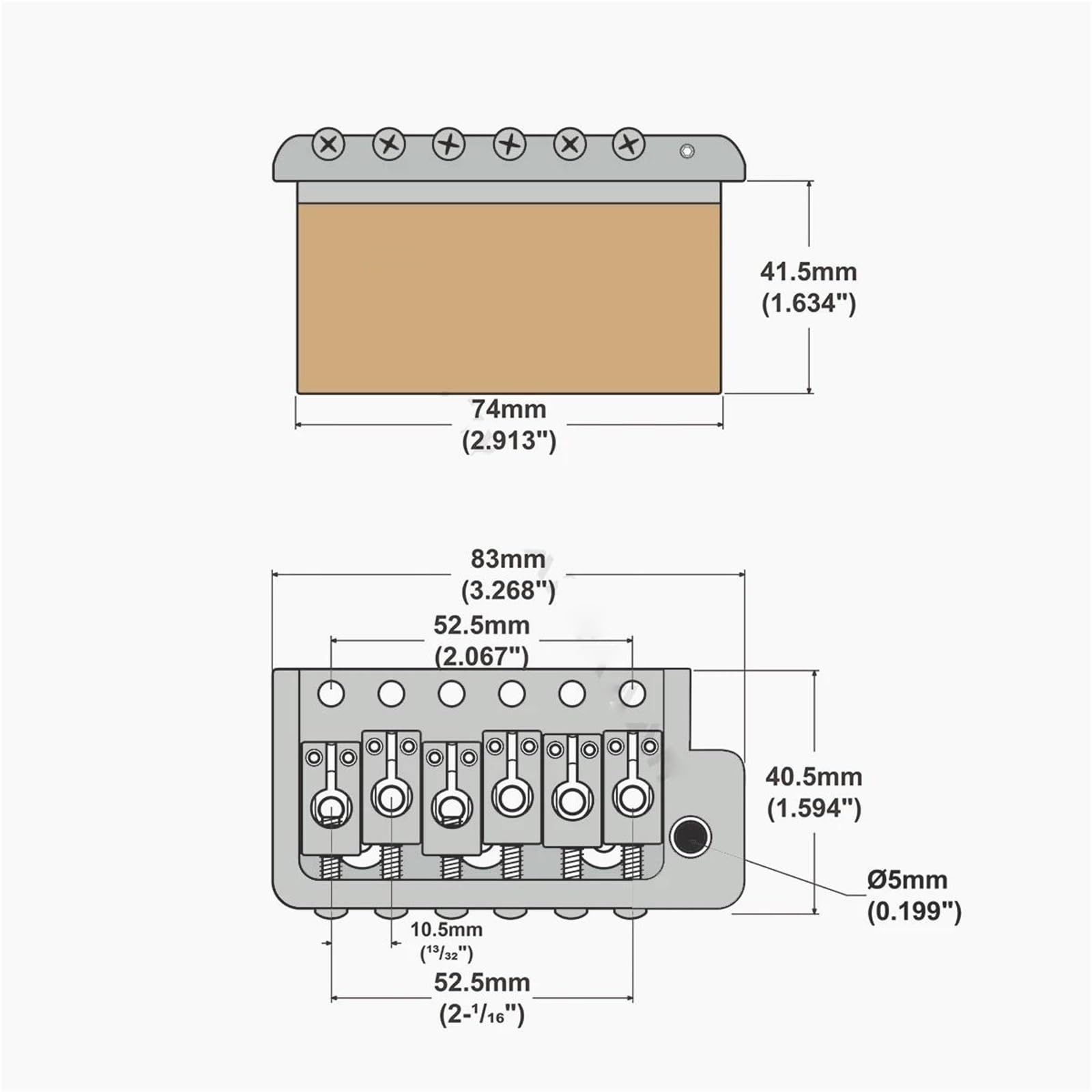 Mostek Gitarowy 52,5 Mm Mosiądz 6 Śrub Gitara Elektryczna Tremolo Bridge Akcesoria Do Instrumentów Muzycznych