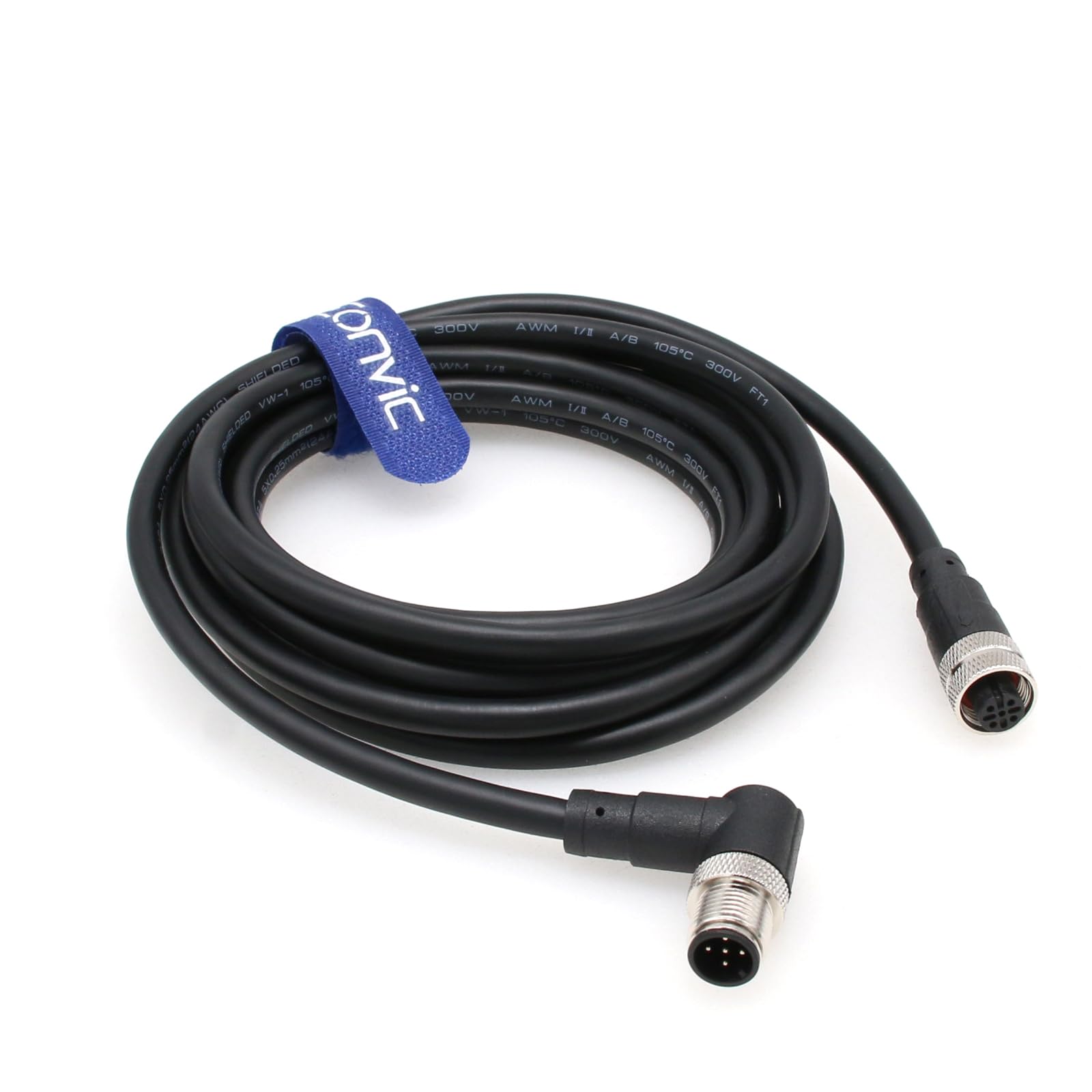 Eonvic Industrial M12 5 Pin Male Right Angle to Straight Female Aviation Sensor Connector Electrical PVC Cable 2M