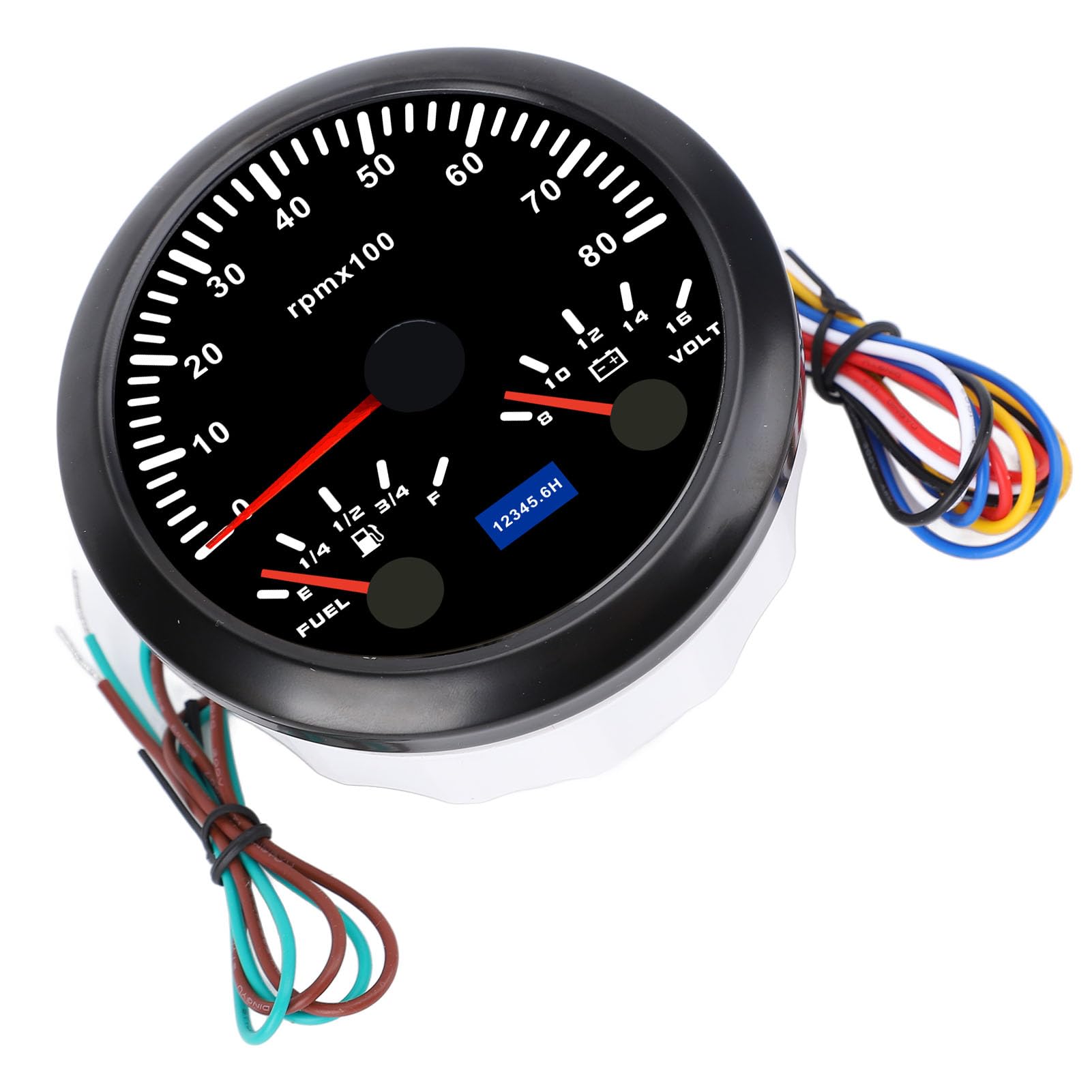 Keenso Obrotomierz 3 w 1 85 Mm, Wskaźnik Napięcia Poziomu Paliwa w Obr./min. 0 do 8000 Obr./min 8 do 16 V, 240 33 Omów z 7-kolorowym Podświetleniem, Samochodów (Czarna tarcza i czarna ramka CX8299B)