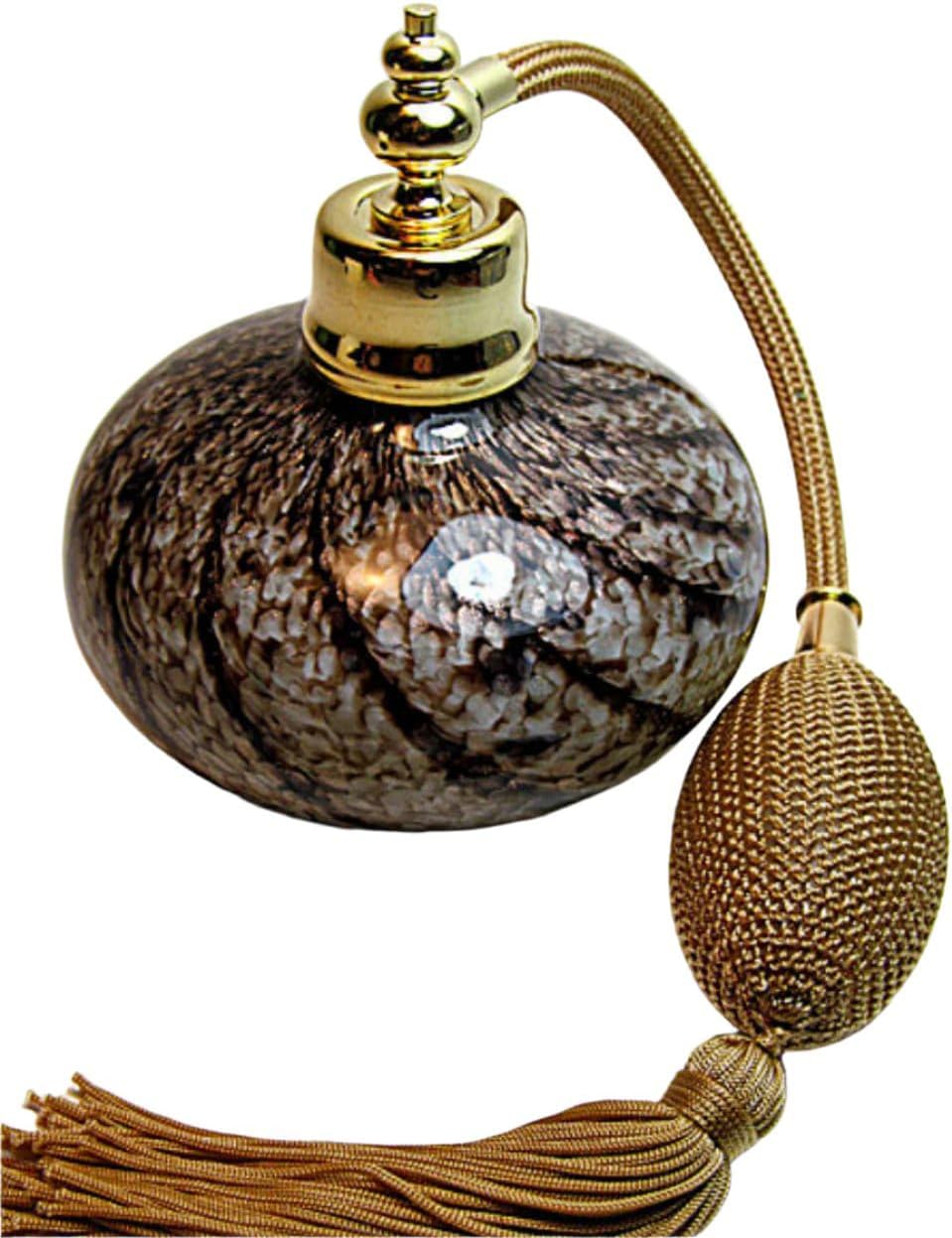 Hand Made Art Empty Glass Cologne Perfume Refillable Bottle with Brown Gold Bulb Atomizer Sprayer