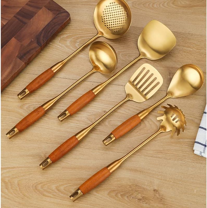 Miniatura 4 de Utensilios de cocina dorados, juego de utensilios de cocina de acero inoxidable, 7 piezas, con soporte para utensilios, herramientas de cocina aptas