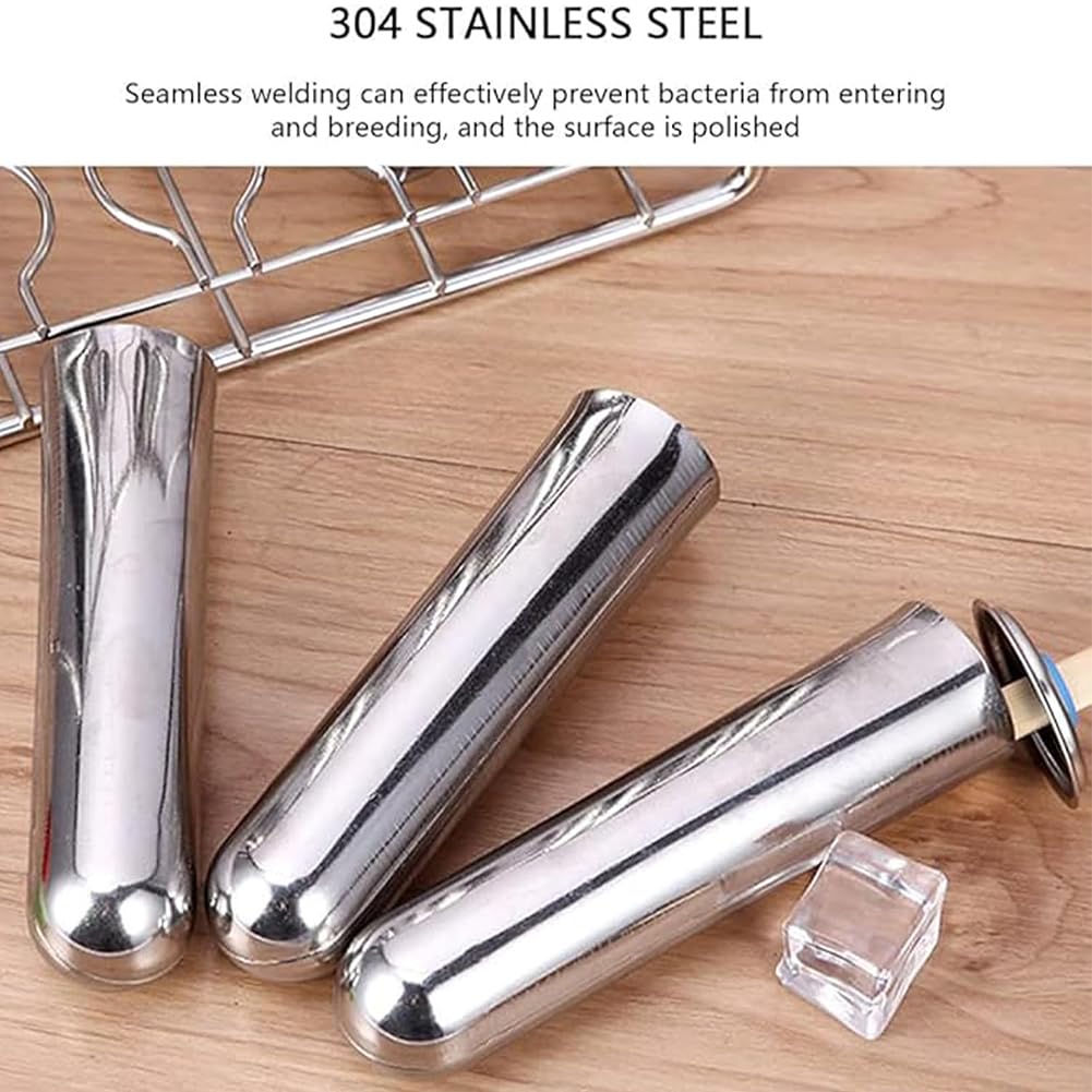 Lot de 6 moules à glace réutilisables en acier inoxydable avec supports pour yaourt, jus, purée