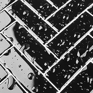 Livelynine Tegelstickers Badkamer Zwart 30.5×30.5CM Zelfklevende Tegels Keuken Zwart Zelfklevende Tegels Keukenmuur Zwart Waterdicht Tegelfolie Keukenmuurtegels Zelfklevend Visgraat, 4 stuks