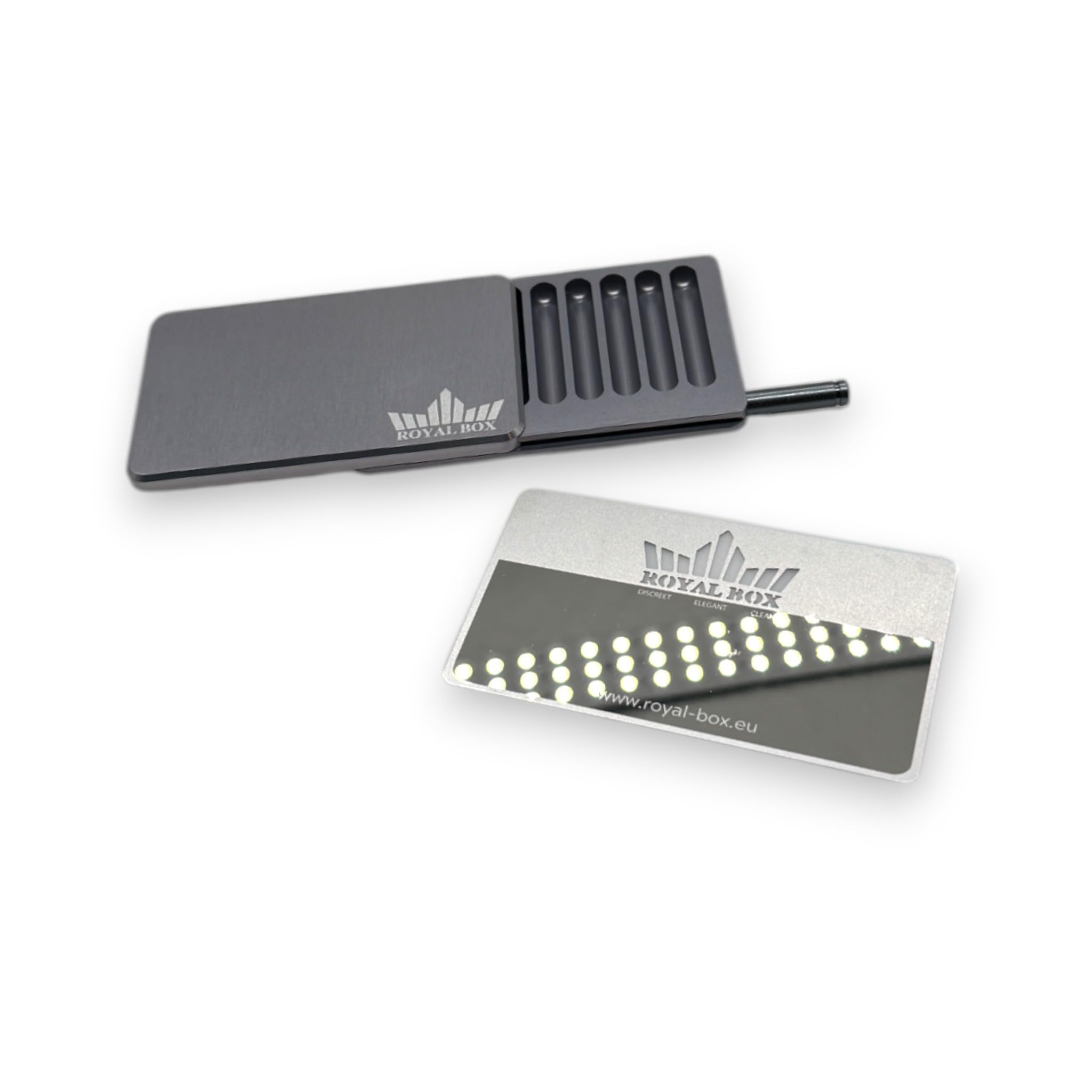 M&M Smartek Royal Box Titanium Classic - Caja con 8 compartimentos y 2 tubos | Caja de aluminio anodizado con 8 compartimentos y 2 tubos, resistente, compacto y fácil de limpiar.