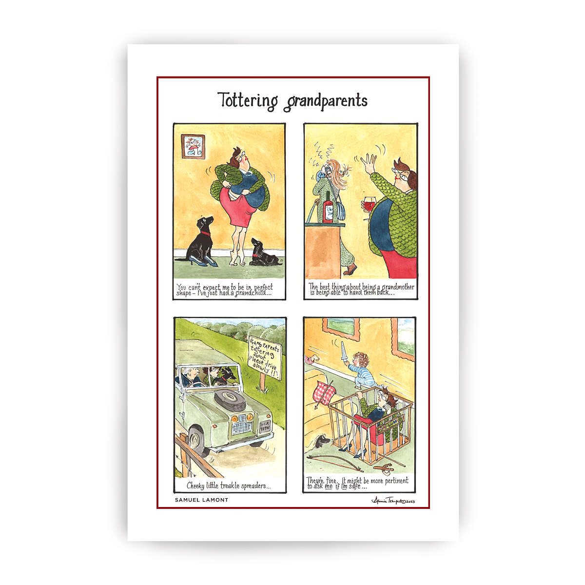 Minilabel 'Grandparents' Tottering Tea Towel Dish Cloth - Amusing, Funny, Comical