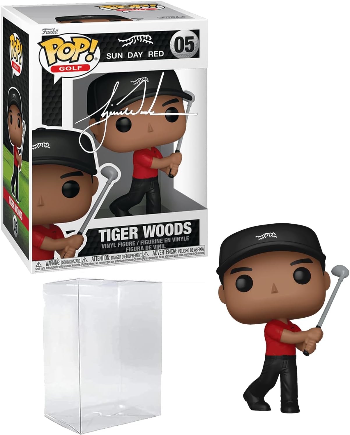 Tiger Woods Swinging #05 Facsimile Signed Reprint Laser Autographed Funko POP! Golf Figurine with Protector Case