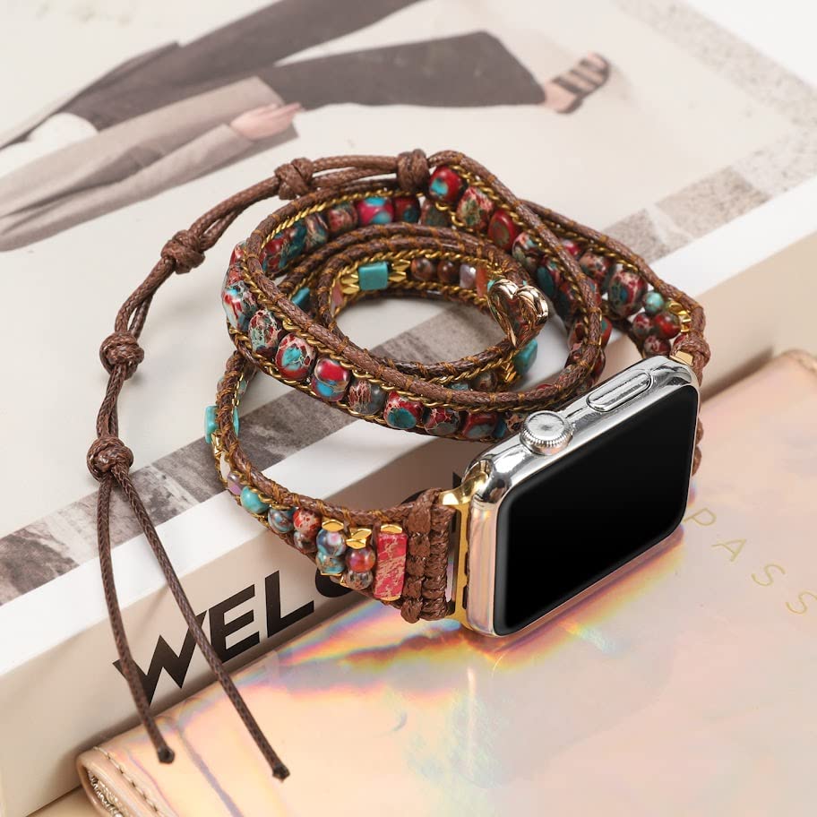 Handmade Watch Band Compatible with Apple Watch Bracelet band 38mm 40mm 41mm 42mm 44mm 45mm, Boho watch band Compatible with Apple watch 1, 2, 3, 4, 5, 6, 7, SE