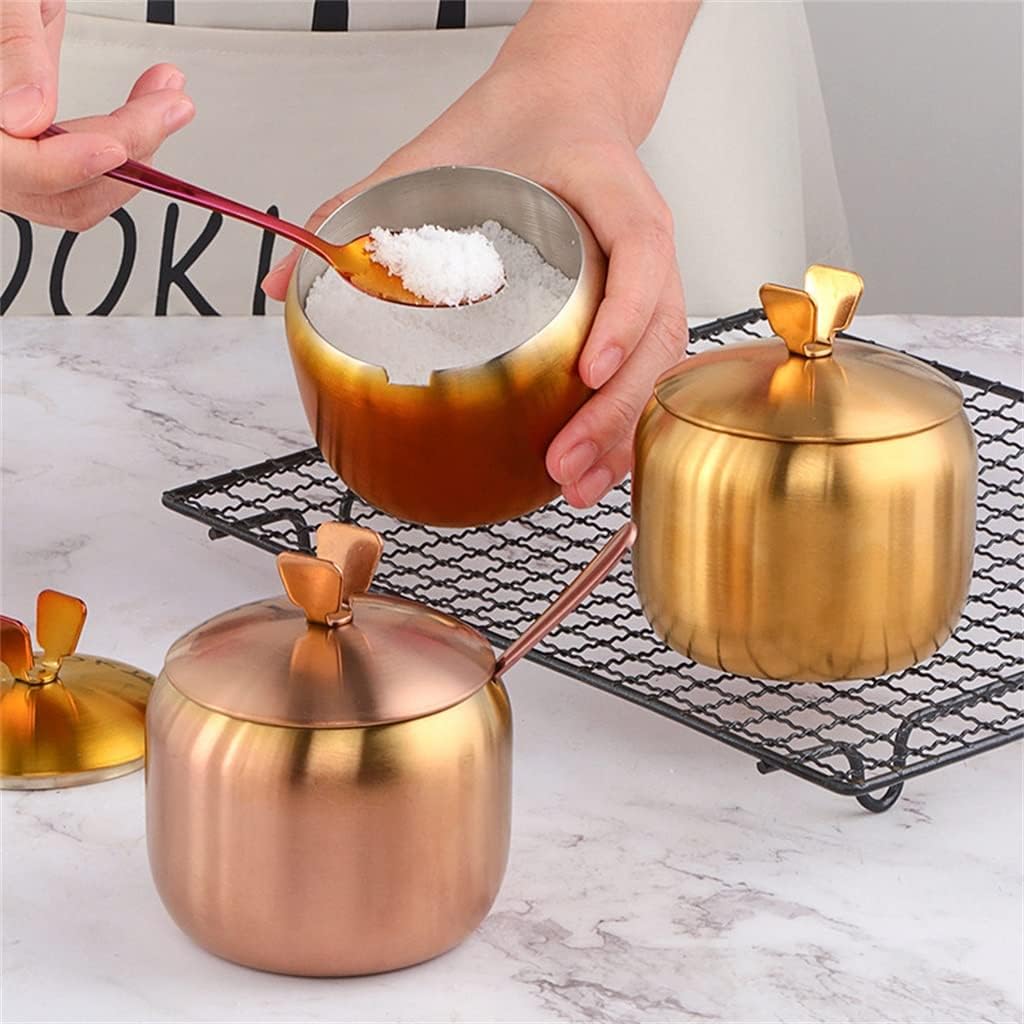 Kitchen Seasoning Seasoning Pot Seasoning Salt Sugar Container Pepper Shaker Tool with Lid and Spoon(D)