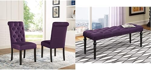 Miniatura 1 de Roundhill Furniture Leviton - Juego de 2 sillas de comedor Parsons de madera maciza, estilo copetudo, color morado y tela Leviton, banco de comedor