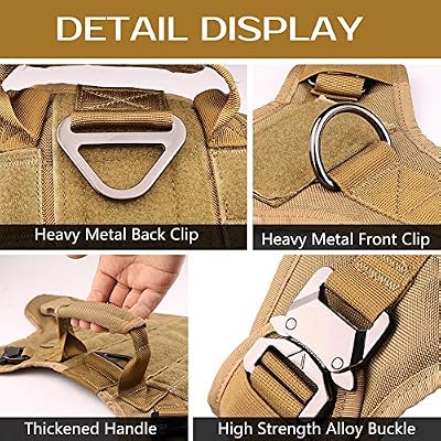 Tactical Dog Harness Vest Escape Proof Harness Military Vest No Pulling K9 Working Training Pet Vest for Medium Large Dogs(L) Army Yellow