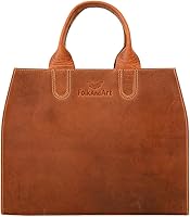 FOLK AND ART Women's Handmade Full-Grain Leather Vintage Tote Bag - Lightweight Shoulder Purse for Work & Casual