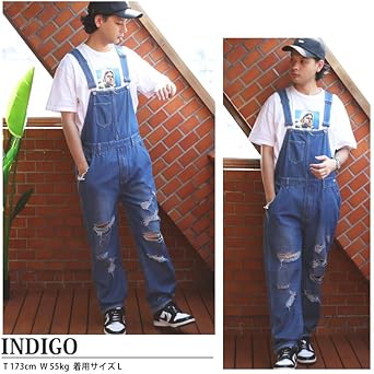 JIMWAG ダメージオーバーオール Mサイズ インディゴ Amazon | 8(eight) (エイト) 2color ダメージ加工 デニム