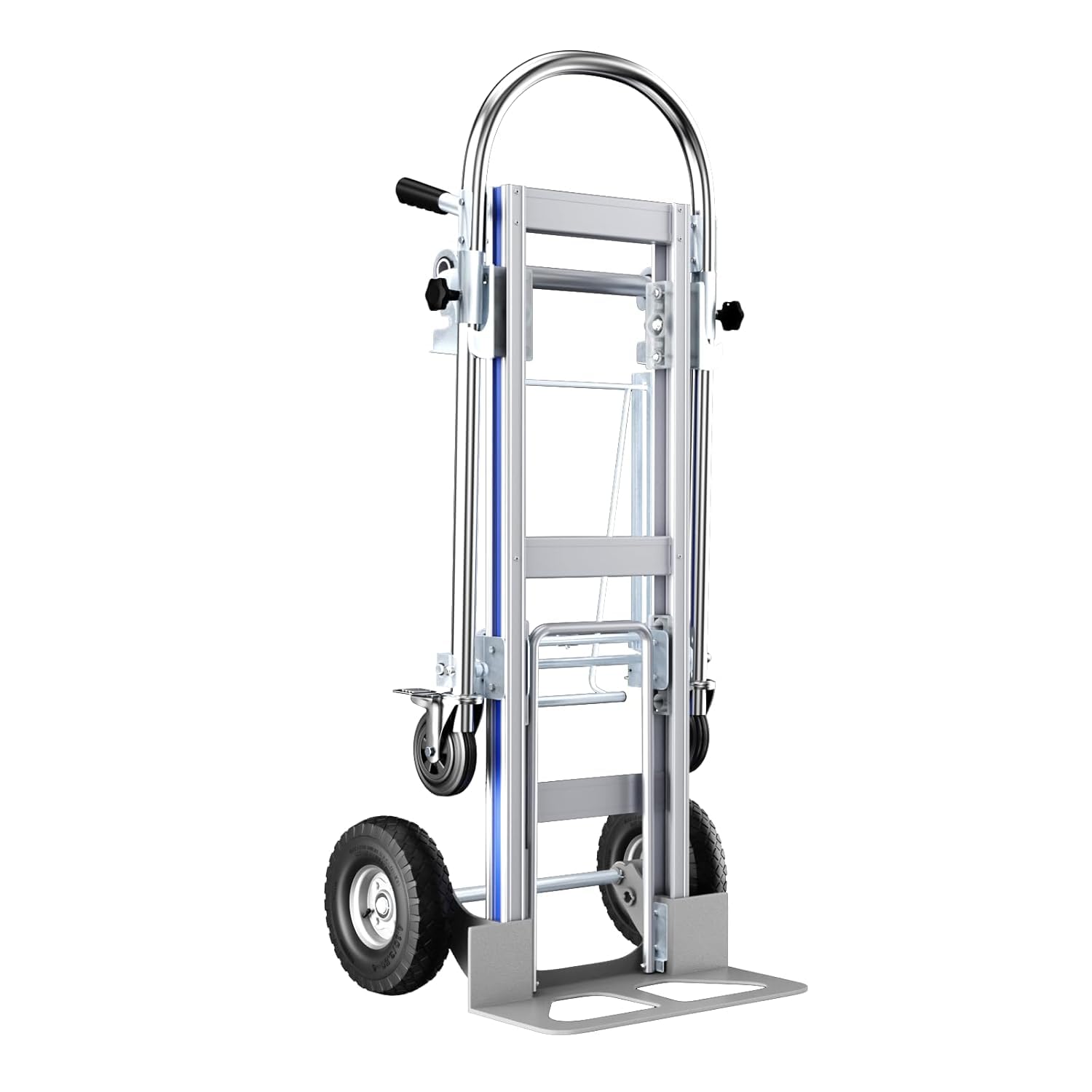 TREPPE 3 in 1 Folding Trolley Made of Ultra Strong Aluminium – (2 Wheels: 200 kg, 4 Wheels: 250 kg), Robust Puncture Free Wheels, Convertible Platform and Hand Trolley