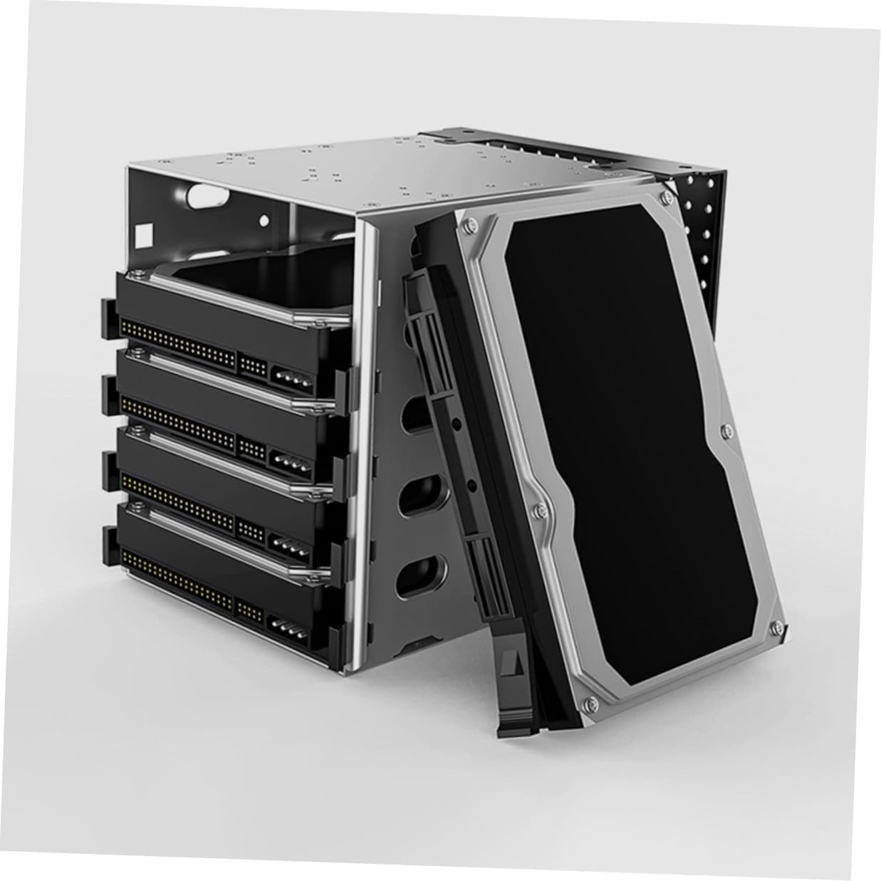 Zerodeko 5-inch Hard Drive Cage with 5-Bay Mounting Bracket and Cooling Fan, 5.25-inch Optical Drive Bay Adapter for Desktop Pc, HDD Rack for Hard Disk Accessories and Storage Expansion