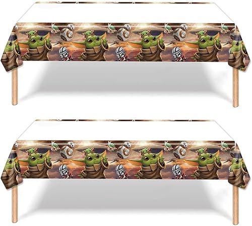 2 manteles desechables de Yoda para bebé, suministros y decoraciones para fiestas de cumpleaños, mesas rectangulares para baby shower, 70 x 42