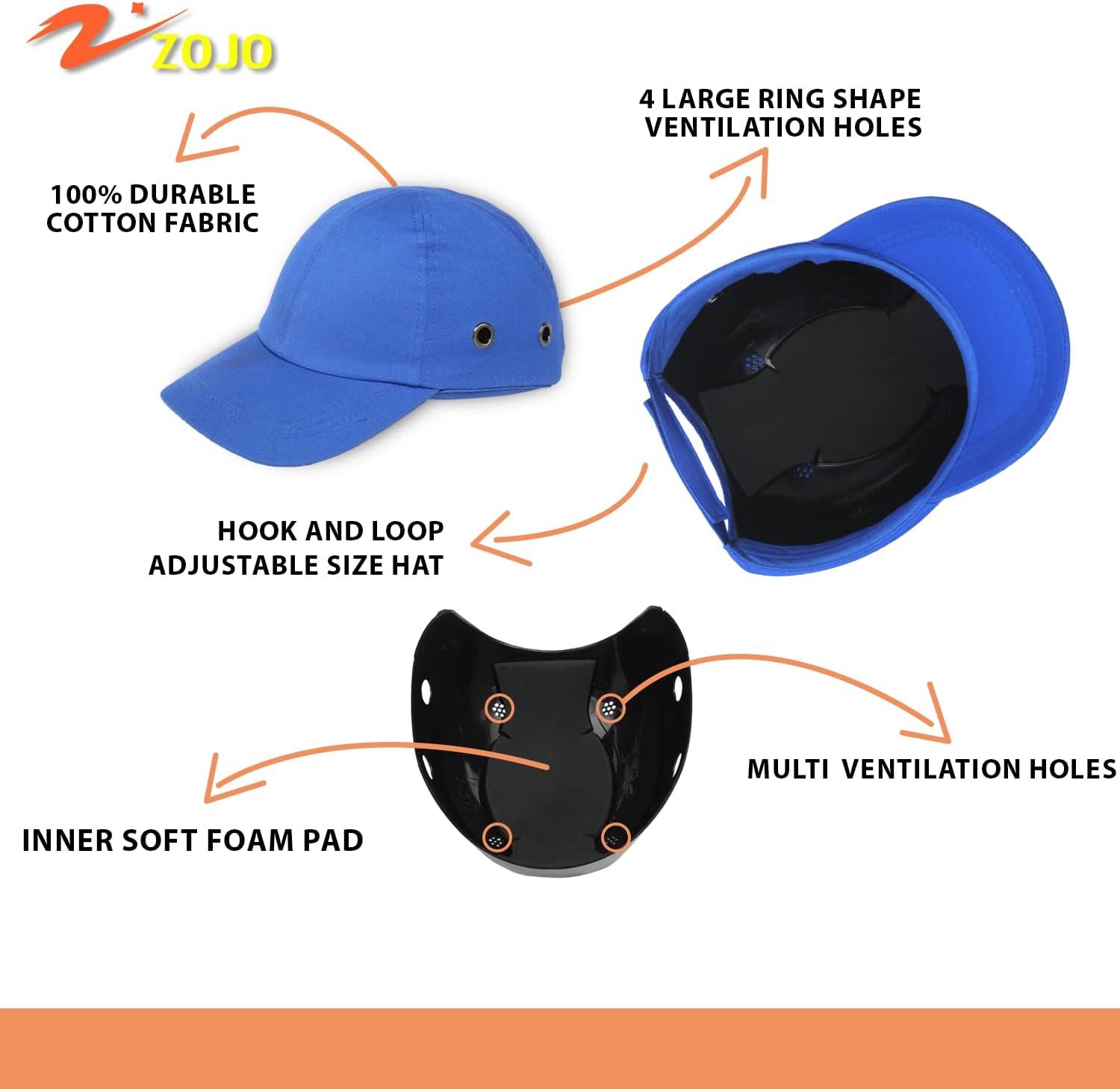 Zojo Baseball Bump Cap Hard Hat Helmet,5PCS Reflective Breathable Lightweight Safety Cap for Men and Women