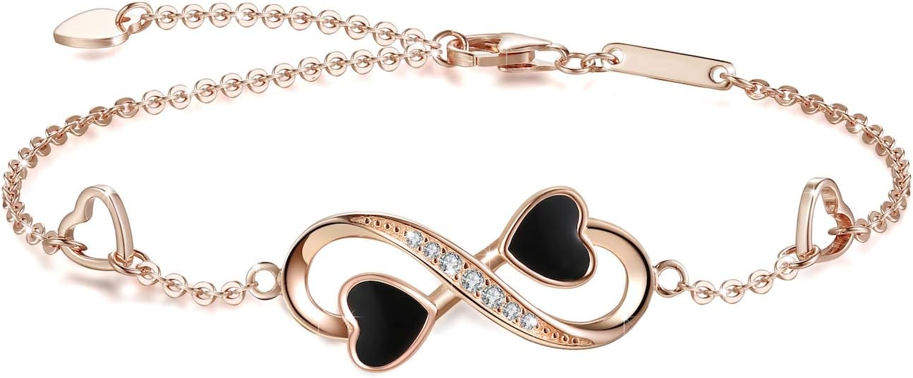 Women Infinity Love Heart Bracelet, 925 Sterling Silver Adjustable Charm Forever Bracelet for Women Girls