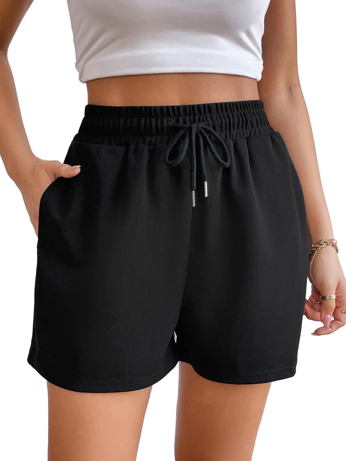 shine n' show - forever gorgeous Women Chino Shorts Women Lounge Shorts Drawstring Waist Solid Track Shorts Women's High Elastic Waist Drawstring Athletic Workout Track Shorts-picture-21