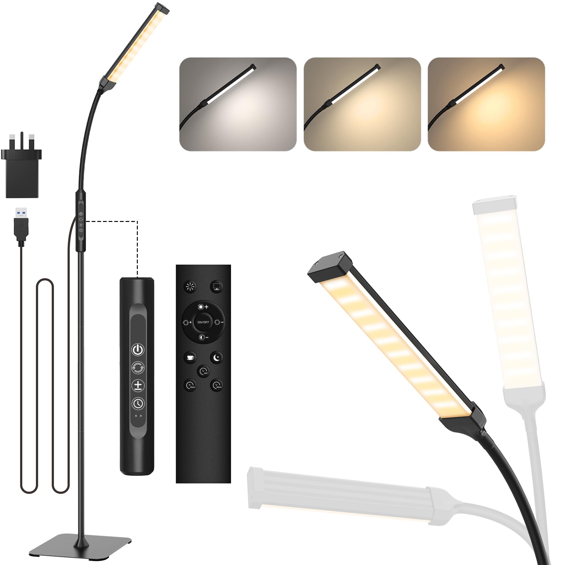Mojimdo LED Floor Lamp with Remote, Touch Control Bright Floor Lamps, Dimmable 3 Color Modes&10 Brightness Standing Lamp