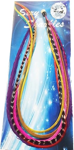 Feather Hair Extension – Rainbow Mix, Eight Real Rooster Feathers, All Bonded at the Tip, Ranging From 8 to 11 Inches in Length, One Extension