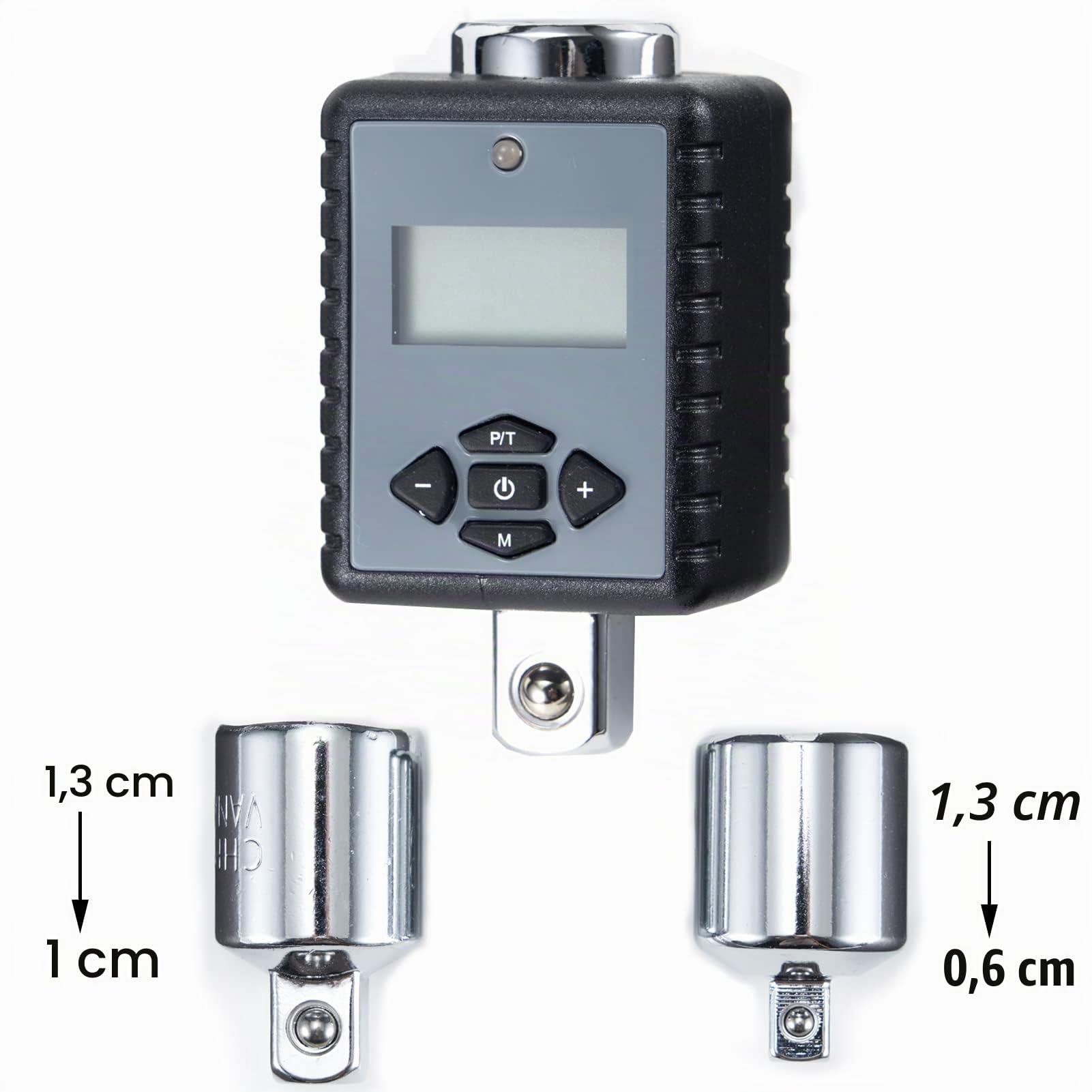 ThreeH Adaptador Torque Digital 1/2 '' (12.5 a 250.9 ft-lbs.) Con Alerta Sonora y LED (unidad de 1/2 '' e Incluye Adaptadores para 3/8 '' y 1/4 '')