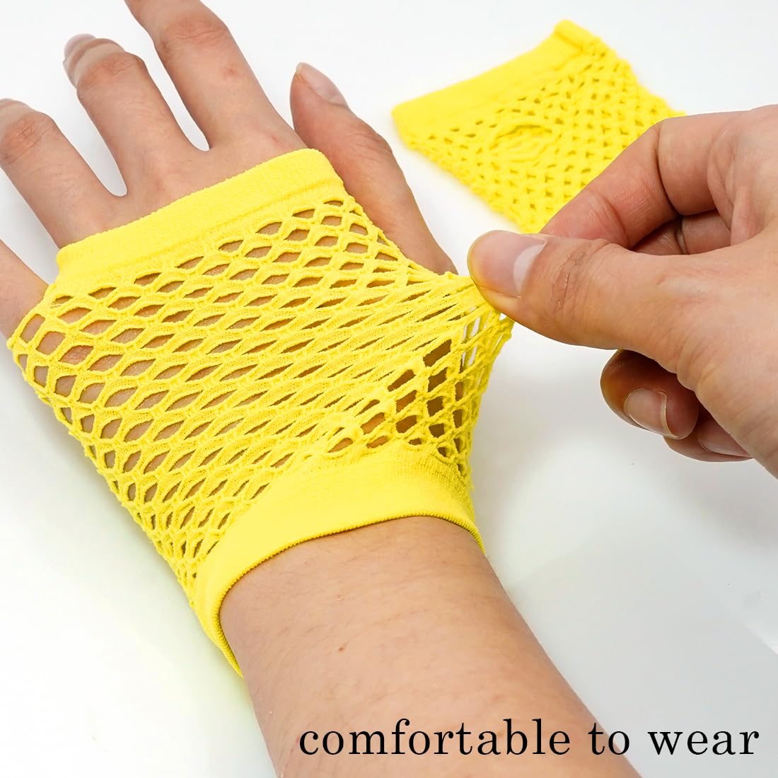 YeeHeen Short Fishnet Gloves for Women Punk Fingerless Mesh Glove Yellow - Image 4