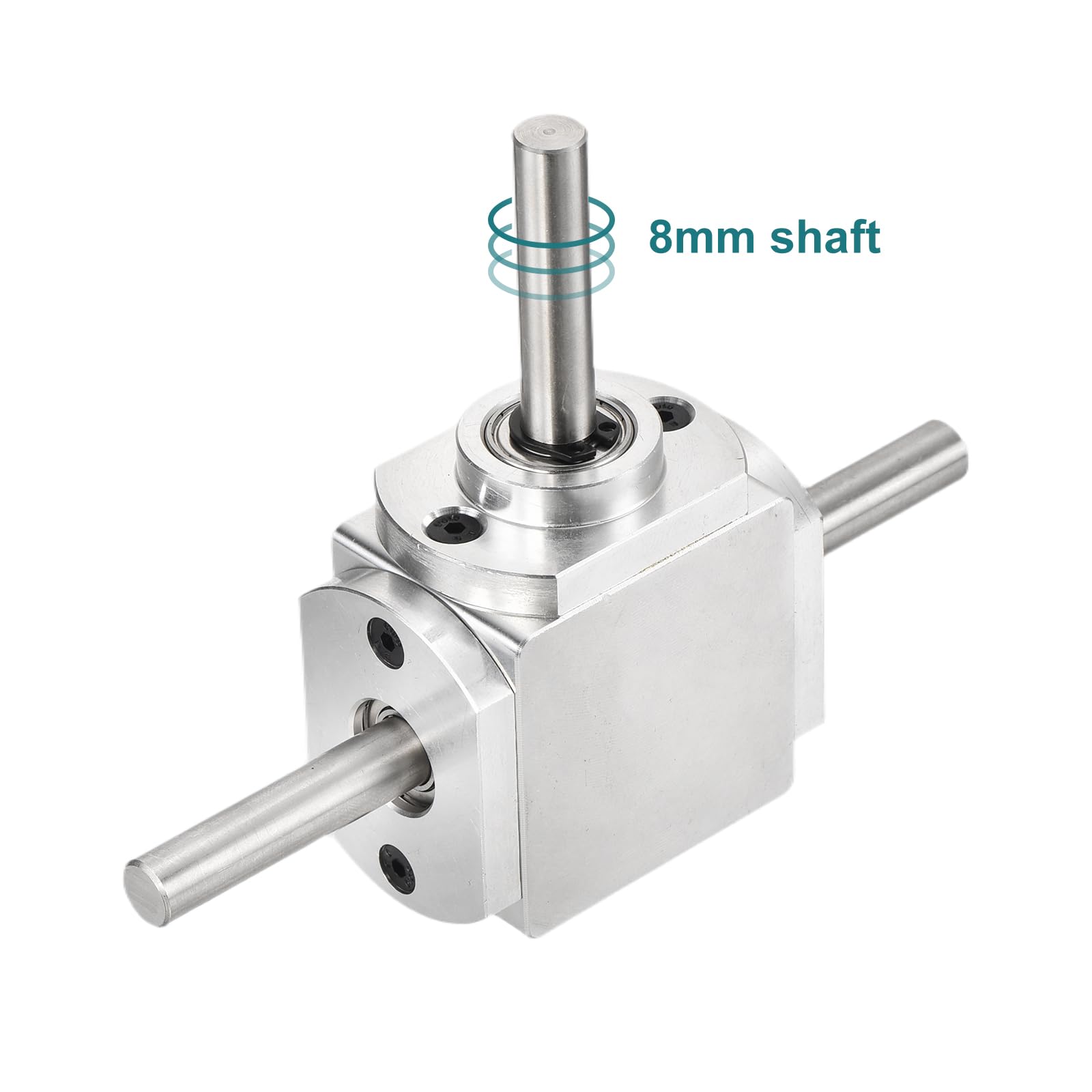 QUARKZMAN Getriebe 90 Grad Rechtwinkel Kegelgetriebe 1:1 Vorwärts Doppelausgangswelle 1 Modul 20 Zähne Kegelrad Aluminiumrahmen Einfaches Mechanisches DIY Modul 8mm Welle 118x87x30mm(LxBxH)