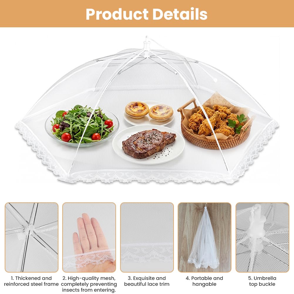Vicloon 9PCS Coprivivande a Rete Pieghevole, Copertura Protettiva per Alimenti Freschi, Tenere Fuori Mosche, Bug, Zanzare, Ideali Sia per l'interno Che per l'esterno - Bianca