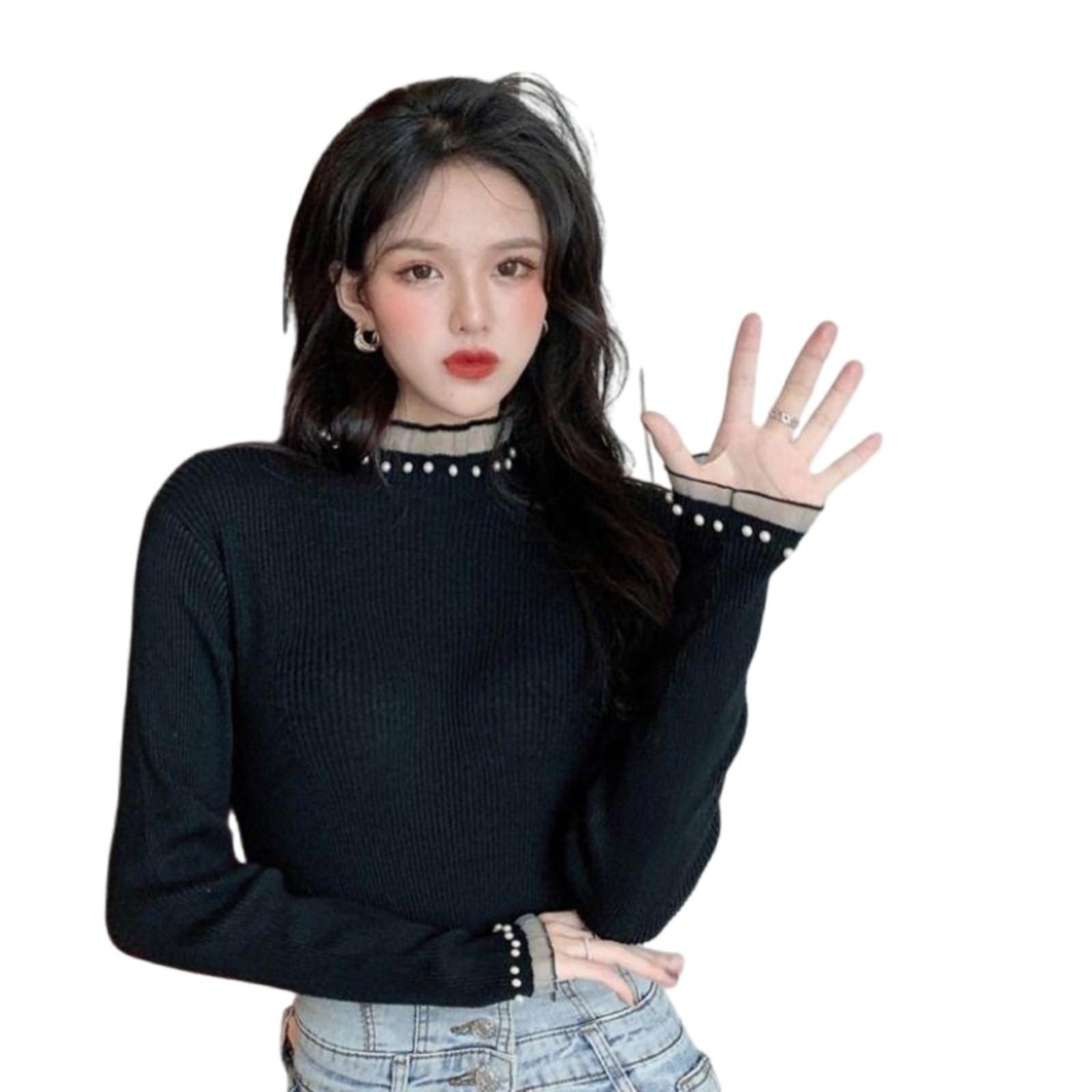 Womens semi high Neck Knitted Sweater Worn as a Base Layer in Autumn and Winter