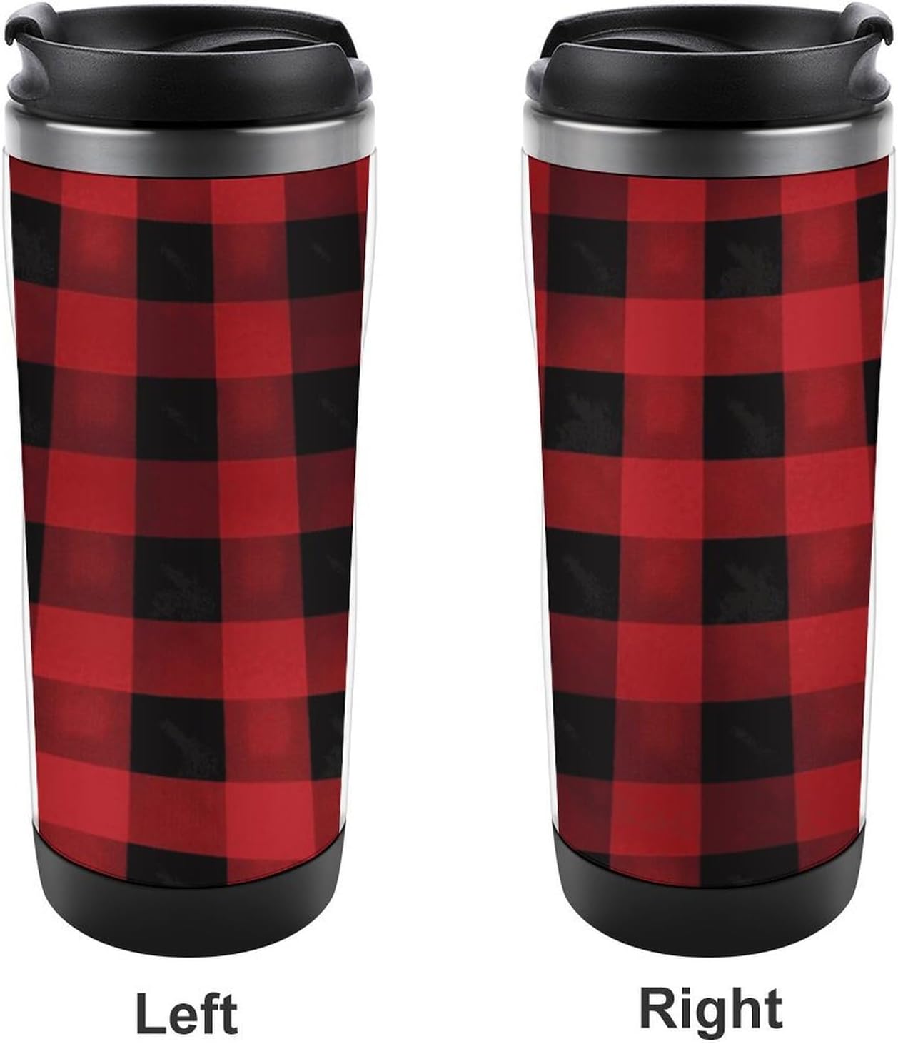 Red Black Buffalo Check Plaid Pattern Travel Coffee Mug Stainless Steel Water Bottles Insulated Water Bottle Travel Mug Insulated Tumblers Travel Coffee Tumbler 12 Oz Coffee Tumbler Travel Cup