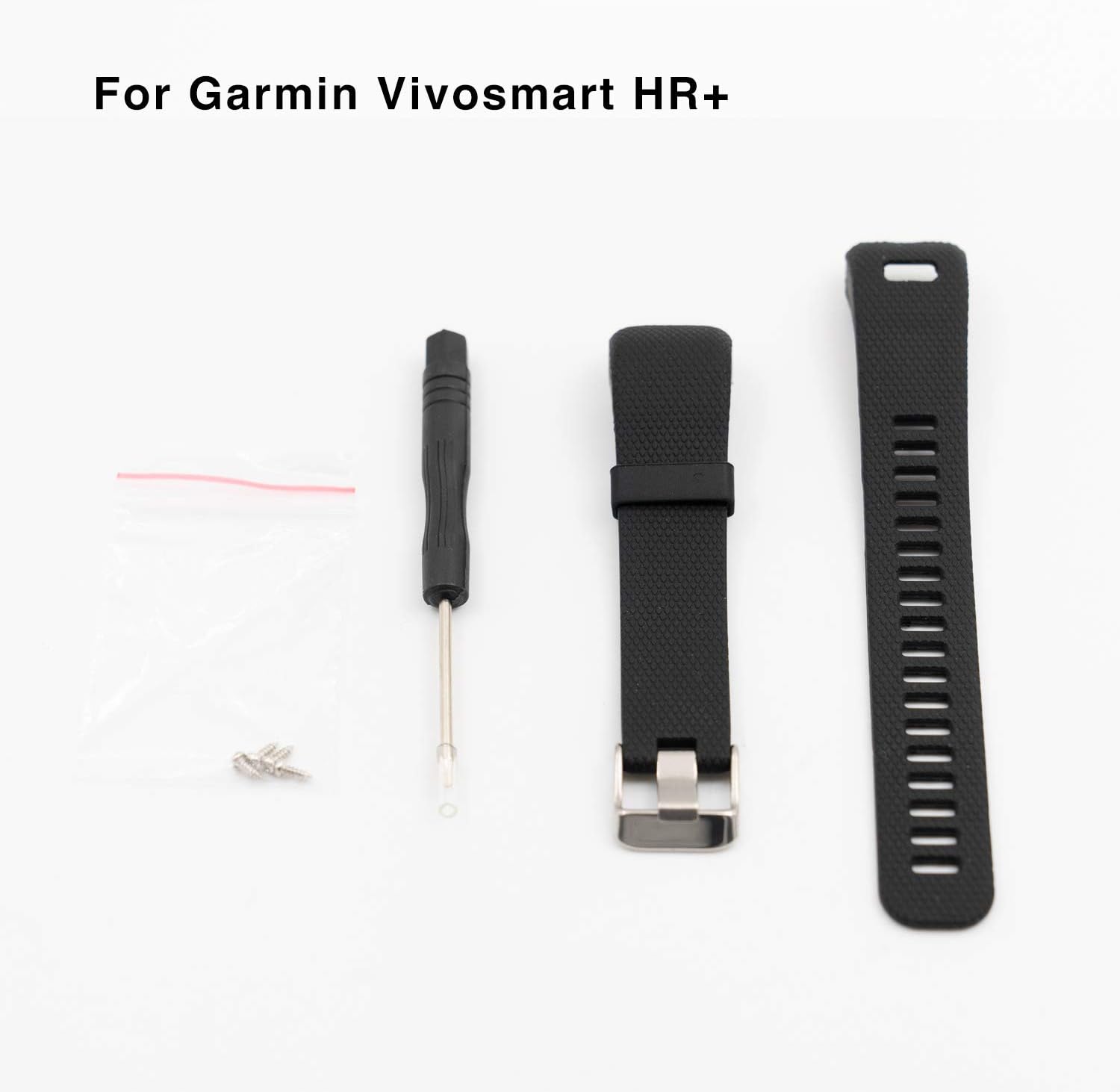 for Garmin Vivosmart HR+ Bands, Replacement Silicon Wristband Strap Accessory for Garmin vívosmart HR Plus HR+ HR Band + with Tool and Screw (No Tracker, Replacement Bands Only) (Black)