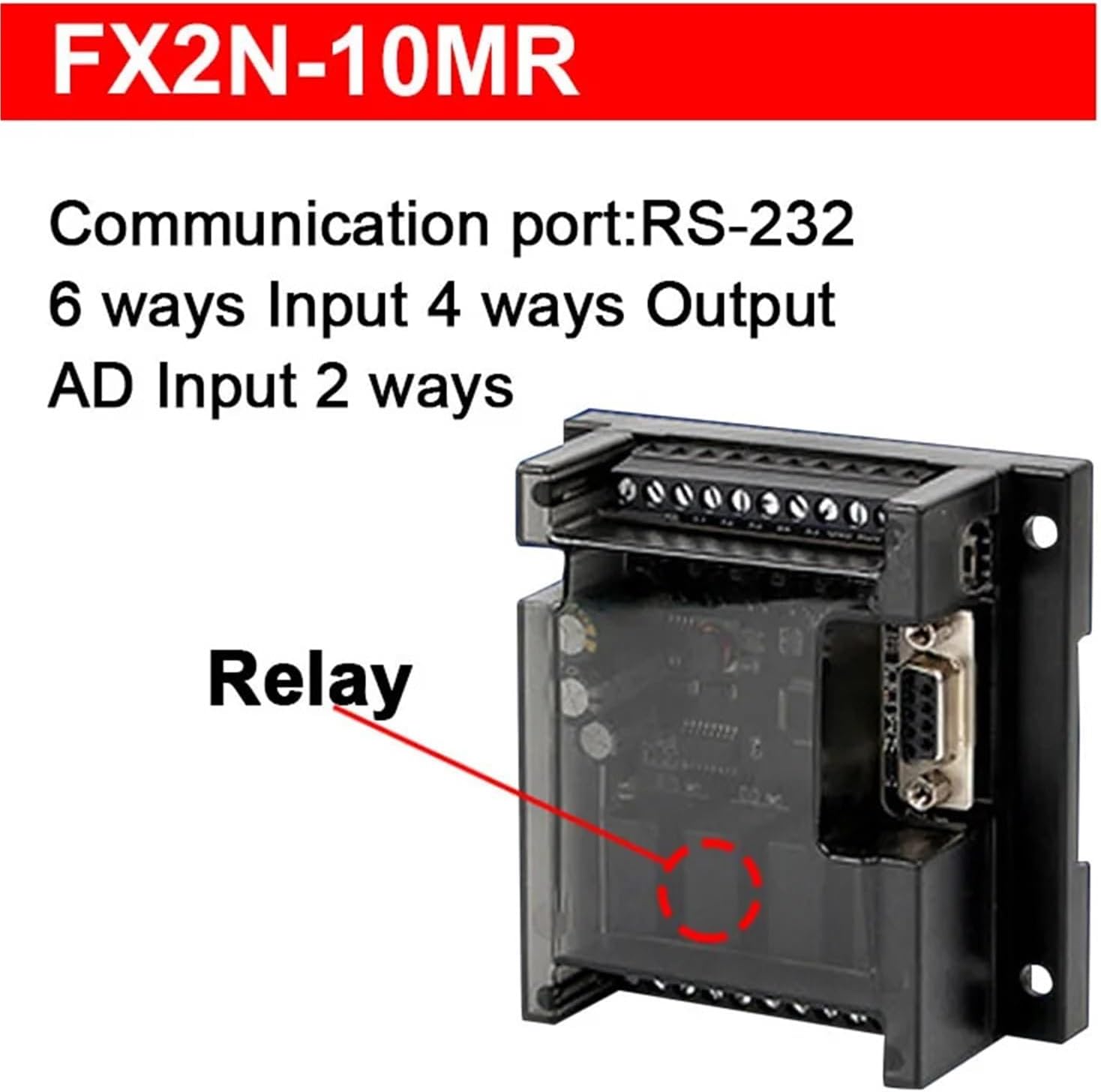 1pc Programmable Logic Industrial Controller With Shell FX2N-10MR/MT 14/20//24/30/32MT Transistor Relay Module DC24V 9.6kbps(2N-10MR,No DA Output)