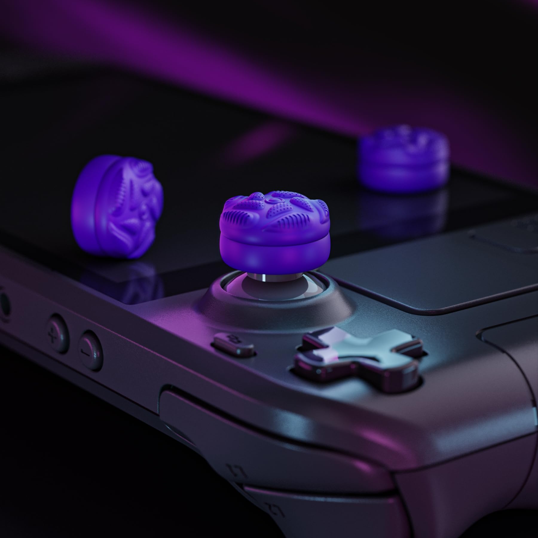 PlayVital Thumb Grips para Steam Deck LCD & OLED (4 Piezas), Tapas de Joystick con Textura de Gota de Lluvia Antideslizante, Fundas Elevadoras para Joystick, Accesorios para PS Portal (Violeta)