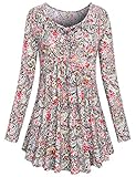 Miusey Long Sleeve T Shirt Women, Ladies Clothes Crew Neck Loose Fitting Draped Blouse Knitted Dressy Floral Pattern Elegant Tunic Tops Formal Blouse Red L
