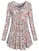 Miusey Long Sleeve T Shirt Women, Ladies Clothes Crew Neck Loose Fitting Draped Blouse Knitted Dressy Floral Pattern Tunic Tops Red L