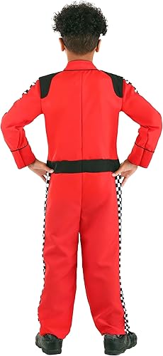 Miniatura 3 de Disfraz de corredor rojo para niños, rayas laterales a cuadros, parches bordados y cierre fácil