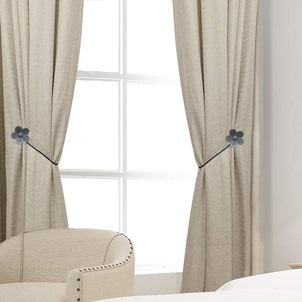 Anneau de rideau Aimant Sangle de rideau, Boucle de rideau de fleurs 2 pièces, Embrasses de rideau, Corde de rideau, Sans poinçon, Fleurs en métal, pour accessoires de rideau de chambre à coucher de