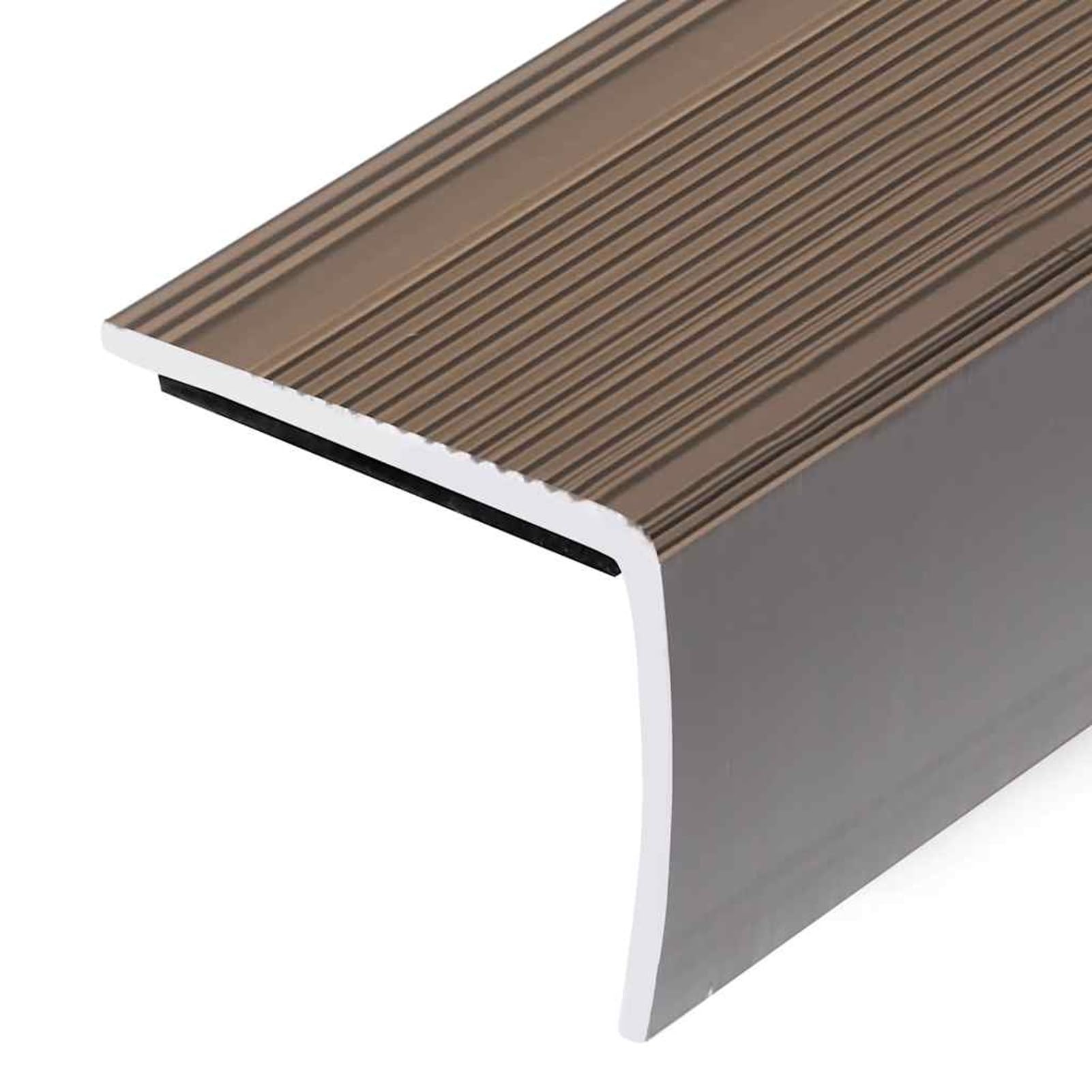 Perfil de escalera en forma de L de aluminio marrón 90 cm – Antideslizante, protector, fácil de pegar, para escaleras de madera y hormigón, interior, uso doméstico