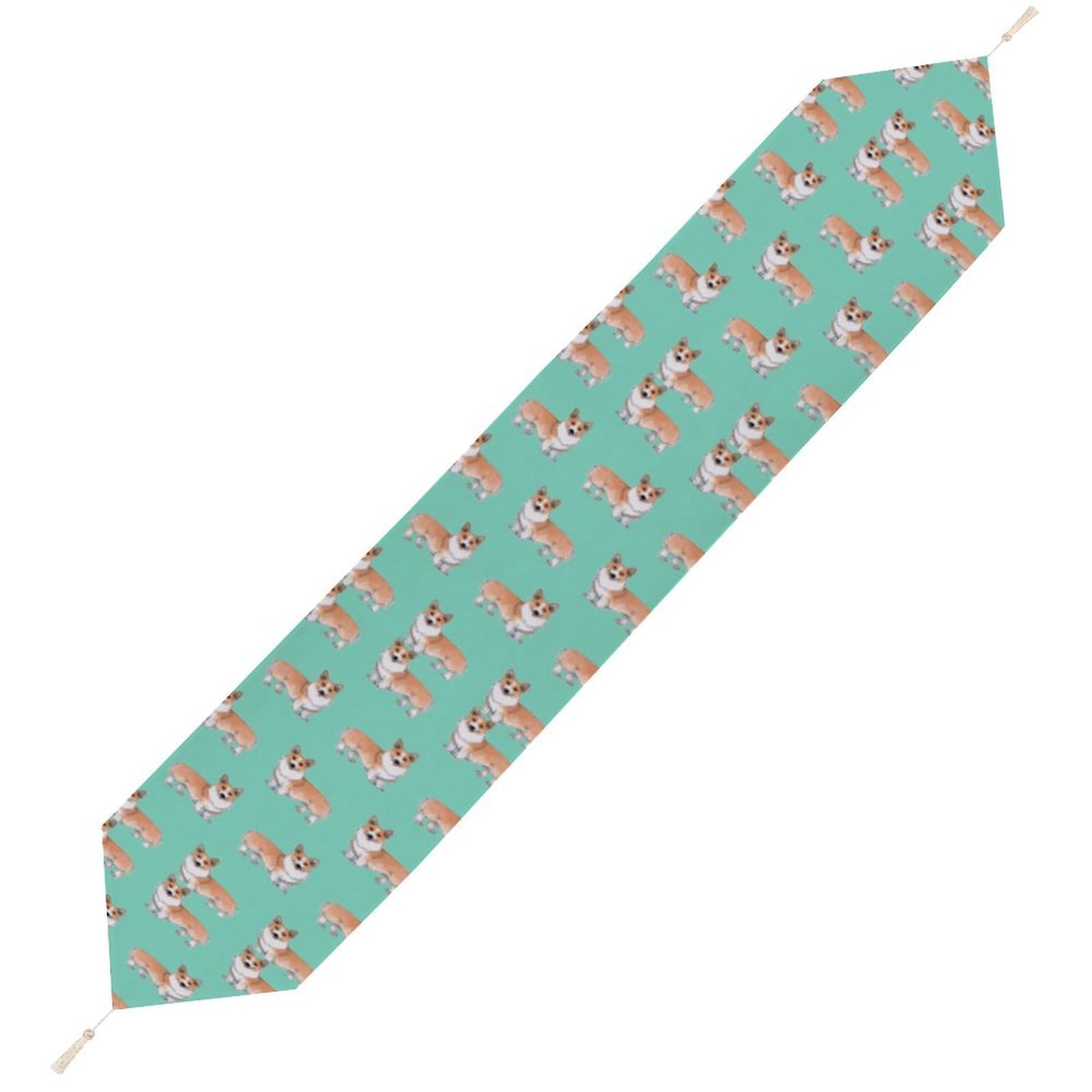 JZemdybill 229*33cm Table Runner with Tassel, Cute Corgi Pet And Milk Tea Table Runner, Table Decoration for Kitchen, Party, Restaurant