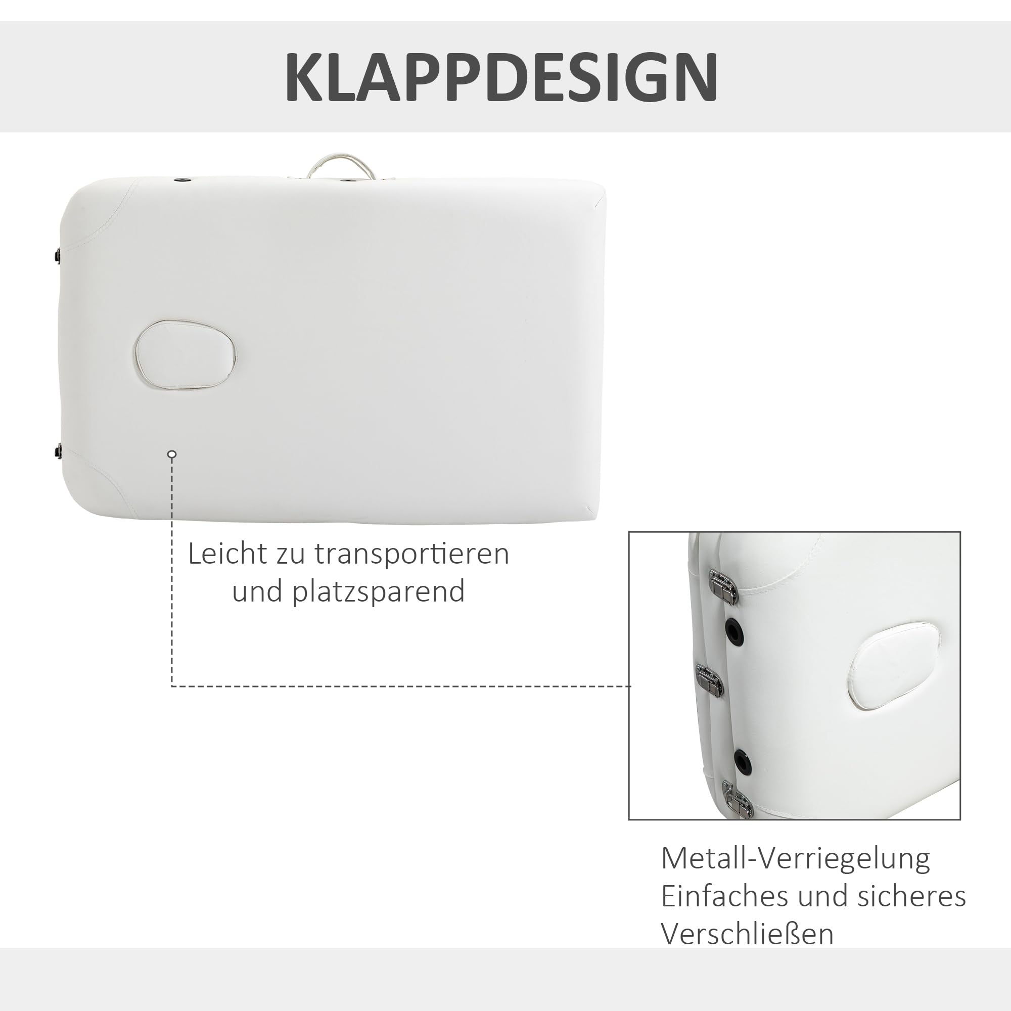 HOMCOM Mobile Massageliege 3 Zonen Klappbar Massagetisch mit Kopfstütze Armlehne Tragetasche höhenverstellbare Aluminium Massagebett tragbar inkl. Zubehör Massagebank bis 225 kg Belast Weiß