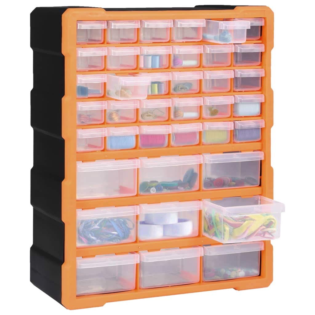 Organizador multicajón con 39 cajones 38 x 16 x 47 cm – Organizador de herramientas de plástico resistente a los golpes para tuercas, pernos, tornillos como caja de manualidades con 30 pequeños y 9