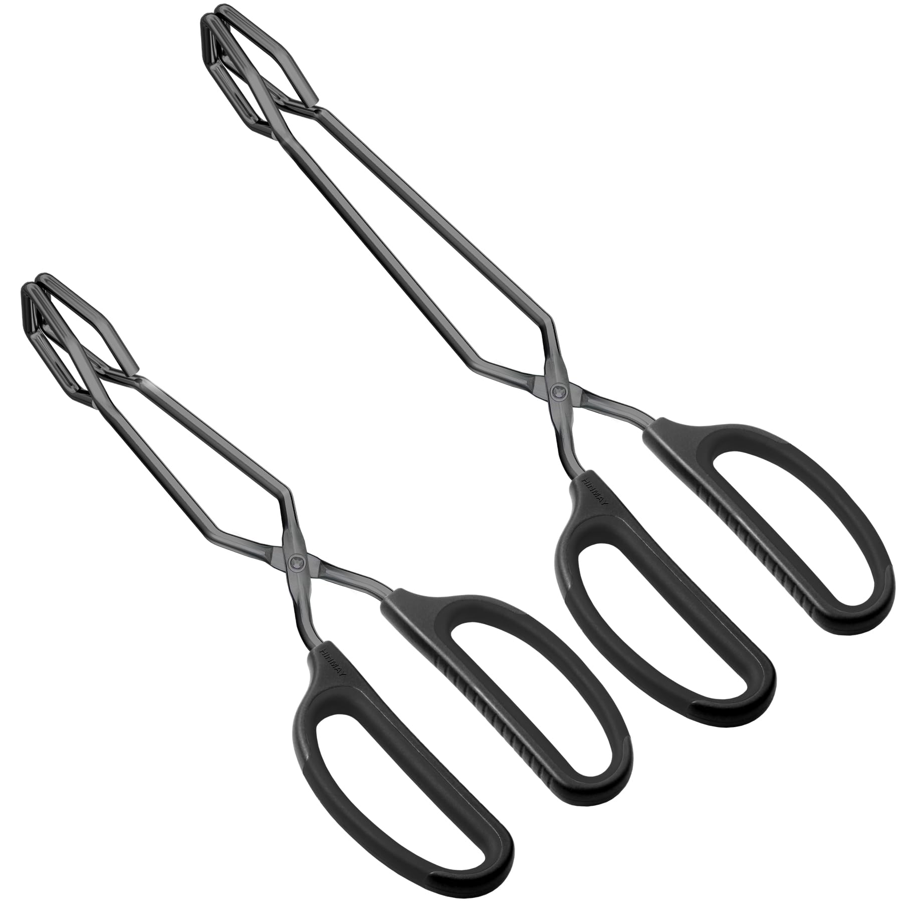 HINMAY Stainless Steel Kitchen Tongs 10" and 12" Set, Comfortable Grip Scissor Tongs for Cooking, Grilling & Serving (Black)